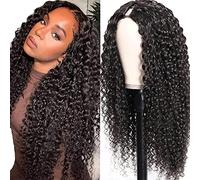 LOVFIR Perruque Bresilienne Bouclée 24 Pouces Curly v Part Wig Human Hair Perruque Cheveux Humain Perruque Demi Tete Couleur Noire Naturelle