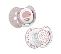 LOVI 2x Sucette en silicone pour bébé de 6 à 18 mois | Lot de 2 | Hygiène de la couverture | Effet apaisant | Protège le réflexe de succion | Collection Retro Baby | Rose
