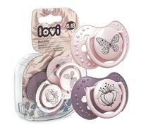 LOVI 2x Sucette en silicone pour bébé de 6 à 18 mois | Lot de 2 | Hygiène de la couverture | Pointe dynamique | | Permet de respirer librement | Collection botanique | Rose