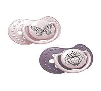 LOVI 2x Sucette en silicone pour bébé de 6 à 18 mois | Lot de 2 | Hygiène de la couverture | Pointe dynamique | | Permet de respirer librement | Collection botanique | Rose