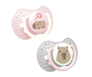 LOVI CapiChill Lot de 2 tétines dynamiques en silicone brillantes, protège le réflexe de succion, sans danger pour l'allaitement et la morsure et la parole, anti-allergique, respiration libre (rose