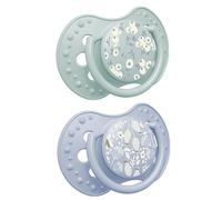 Lovi Dynamic Lot de 2 tétines Blossom Boy de 0 à 3 mois, poignée phosphorescente, housse hygiénique, sans BPA