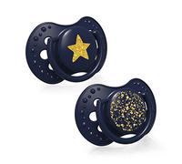 LOVI sucette 3-6 mois, Sucettes pour bébés avec tétine en silicone, Embout dynamique, Sans BPA, Collection Stardust, 2 pièces, Bleu