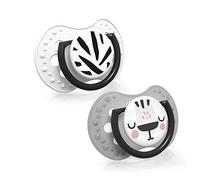 LOVI sucette 3-6 mois, Sucettes pour bébés avec tétine en silicone, Embout dynamique, Sans BPA, Collection Salt&Pepper, 2 pièces, Gris