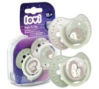 LOVI Sucette dynamique en silicone 2 pièces Nuit&Day Hedgehog Lumineux, Protège le réflexe d'aspiration, Sans danger pour l'allaitement, Sans danger pour la morsure et la parole, Anti-allergique (18