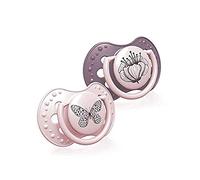 LOVI sucette 3-6 mois, Sucettes pour bébés avec tétine en silicone, Embout dynamique, Sans BPA, Collection Botanic, 2 pièces, Rose