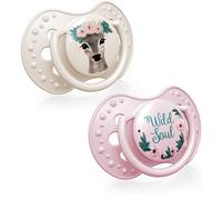 LOVI sucette 6-18 mois, Sucettes pour bébés avec tétine en silicone, Embout dynamique, Sans BPA, Collection Wild Soul, 2 pièces, Rose