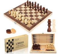 LOVICVKEM Jeu d'échecs Echiquier en Bois, 3 en 1 Jeux Echec en Bois Échecs Dames Jacquet, Jeu d'échecs en Bois, Pliable Portable Ensemble D'échiquier, Chess Board pour Enfants Adultes Fête Voyage