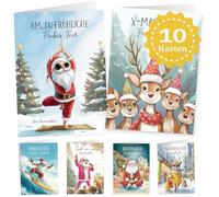 LOViLEE Lot de 10 cartes de Noël avec enveloppes et autocollants supplémentaires dans un coffret cadeau - Cartes pliantes de qualité supérieure pour Noël - Cartes de Noël avec enveloppe - Qualité