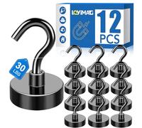 LOVIMAG Lot de 12 crochets magnétiques noirs solides de 12,7 kg avec revêtement époxy pour réfrigérateur, crochets magnétiques de croisière pour suspension, salle de classe, bureau et cuisine