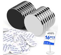 LOVIMAG Lot de 16 aimants ronds super puissants pour réfrigérateur, aimants avec dos adhésif pour bureau, science, tableau blanc, bricolage - 3,2 x 0,3 cm (8 noirs, 8 argentés)