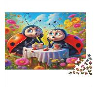 Loving Ladybugs on A Leaf Under Starry Sky Puzzle 1000 Pièces Educa Jouet en Bois Divertissement Créatif Décoration Intérieure Jeu Éducatif Challenge Toy Adultes & Enfants des 14 Ans 38x26cm/1000pcs