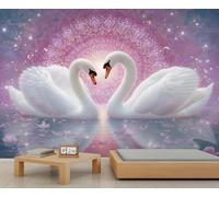 Loving White Swan Mural Pink Floral Romantique Lakeside Animaux Papier Peint Mandala Papier Peint Mural pour Chambre Salon Poster 490 x 350 cm