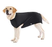 LovinPet Body de récupération post-stérilisation pour chiennes, combinaison chirurgicale de couleur unie avec panneau ventral rembourré, housse facile à clipser pour chiens de grande taille, noir