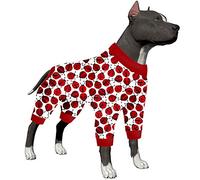 LovinPet Pyjama pour chiens de grande taille, grenouillère Pitbull, coupe ajustée, pyjama léger à enfiler - Vêtements Pitbull, vêtements à couverture complète pour chiens, imprimés coccinelles rouges