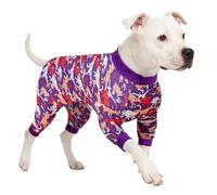 LovinPet Vêtements pour chiens de grande taille - Pyjama pour chien de grande taille, tissu léger et extensible, imprimé dinosaure camouflage violet et orange, chemise anti-anxiété pour animaux de