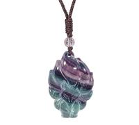 Lovionus89 Collier naturel de renard à neuf queues pendentif en cristal de guérison amulette de protection charme, Polyfluorite