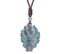 Lovionus89 Collier naturel de renard à neuf queues pendentif en cristal de guérison amulette de protection charme, Fluorite verte