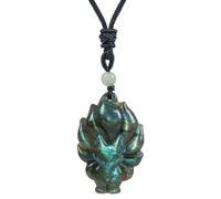 Lovionus89 Collier naturel de renard à neuf queues pendentif en cristal de guérison amulette de protection charme, Moonstone