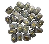 Lovionus89 Ensemble de pierres de runes naturelles, alphabet Elder Futhark gravé poli, lettrage magique de guérison en cristal Chakra, Moonstone