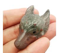 Lovionus89 Statue en Pierre Naturelle en Forme de tête de Loup, Mini Sculpture en Cristal pour la thérapie Animale, Bijoux DIY avec Trou, La Pierre de Sang Africaine