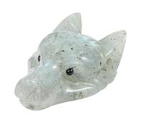 Lovionus89 Statue en Pierre Naturelle en Forme de tête de Loup, Mini Sculpture en Cristal pour la thérapie Animale, Bijoux DIY avec Trou, Moonstone