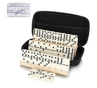 LOVITERRA Double 6 Dominos Set for Adults, Durable 28 Tiles Dominos with 4 Wooden Racks and Carrying Case,Classic Board Games,Portable Travel Game