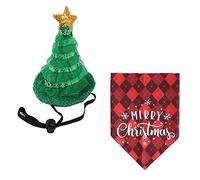 LOVIVER 2 Pcs Pet Chiens Bandana avec Chapeau Costumes de Noël Halloween Accessoires Party Decor Foulard Ensemble Triangle Écharpe Collier pour Petits Chiens, Ensemble A