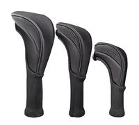 LOVIVER 3Pcs Golf Club Head Cover Set # 1 3 5 Driver Woods Headcovers avec étiquettes Golf Accessoires Club Protection Hybrid Head Cover Set Long Neck, Noir