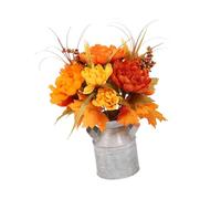 LOVIVER artificielle d'automne avec vase, pichet, pièce maîtresse, fausse d'automne dans un seau en fer, composition florale pour, Style B