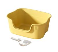 LOVIVER Bac à Litière Ouvert Semi-Fermé, Toilette Chat Portable, Fournitures en PP pour Animaux de Compagnie, Conteneur de Toilettes Anti-Éclaboussures pour Chats d'Intérieur avec Pelle, Jaune