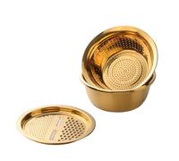 LOVIVER Bassin en Acier Inoxydable avec râpe, Coupe-légumes, râpe, passoire, Bol pour Salade de légumes, 3 pièces, Or