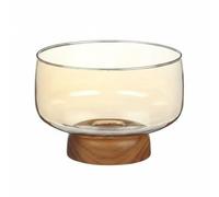 LOVIVER Bol Industriel Plat Fruitier en Verre Transparent Base Bois Présentation Organisée Plateau Multifonction Décoration Adapté pour Table Réception Maison, Ambre, Grand