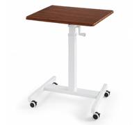 LOVIVER Bureau Réglable en Hauteur Bureau Assis Debout Table Informatique Table de Travail Table Mobile Bois et Métal Mobilité de Près du Canapé et du Lit, Noyer + Cadre Blanc, Chinois
