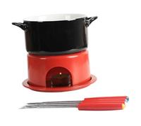 LOVIVER Caquelon à fondue au chocolat, chauffe-beurre, ustensiles cuisine, bougie chauffe-plat, pot à fondre en porcelaine pour bonbons, bouillons, crèmes, Noir Rouge
