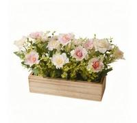 LOVIVER Centre Table Floral Style Campagne Rectangulaire, Composition Florale Jardinière en Bois, Compact, Fleurs Soie en Pot Bois, pr Mariage, Rose