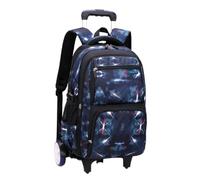 LOVIVER Chariot Écolier Sac à Dos à Roulettes Cartable Valise Élève Trolley Étudiant avec Roues Monte-escaliers en Nylon et Polyester Rangement Organisé pour, Bleu Foncé, Grande Roue Espace
