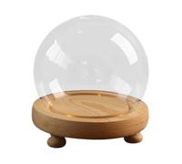 LOVIVER Cloche Ronde en Verre Transparent, dôme décoratif avec Base en Bois, étui pour Figurines, Fleur Souvenir, Diamètre 18cm