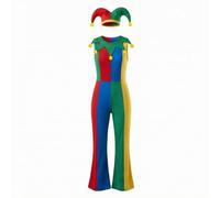 LOVIVER Costume Clown Adulte Combinaison Déguisement Théâtre Tenue Habit Bouffon Polyester Léger avec Coiffe Détails Pompons Adapté aux Spectacles Scènes Fêtes de Rue Carnaval, 140