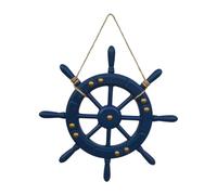 LOVIVER Décoration murale en bois avec barre de gouvernail de bateau méditerranéen et corde, idéale pour une fête de pirates ou un bureau, Bleu Profond