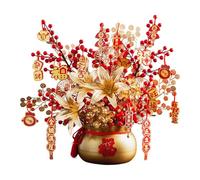 LOVIVER Décoration pour le Nouvel An chinois, fausses plantes en pot, branches de baies rouges, fleurs artificielles, bonsaï, seau à bénédictions pour une, or