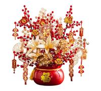 LOVIVER Décoration pour le Nouvel An chinois, fausses plantes en pot, branches de baies rouges, fleurs artificielles, bonsaï, seau à bénédictions pour une, Rouge