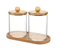 LOVIVER Distributeur de cotons-tiges, distributeur de cotons-tiges avec plateau, boîte de rangement polyvalente, petit récipient pour cosmétiques, comptoir de, 2 Tasses