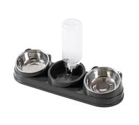 LOVIVER Ensemble de Gamelles Triples pour Chat, Mangeoire 3 en 1 avec Distributeur d'eau, Distributeur Nourriture Sèche et Humide, Mangeoire Anti-Glissement pour Chiots, Chats et Lapins, Gris Foncé