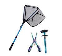 LOVIVER Épuisette de Pêche Pliable Épuisette Filet Manche Télescopique Pince Dégorgeoir Aluminium Anticorrosion Poignée Ergonomique et Stockage Compact, Array, Bleu