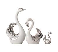 LOVIVER Figurine de cygne décorative, 3 pièces, ornement de Table, Sculpture animale pour bibliothèque, bureau, centre de Table, décoration de la maison, argent blanc