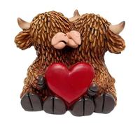 LOVIVER Figurine de vache des écossaises en résine, statue de taureau, œuvre d'art décorative pour bureau, café ou bureau. Sculpture animale, avec Coeur