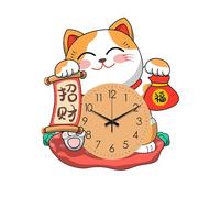 LOVIVER Horloge Murale Chat Drôle pour Enfants, Horloge Suspendue Durable et Mignonne, Horloge de Dessin Animé sans Tic-tac pour Cuisine, Maison, Toilettes, S