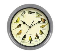 LOVIVER Horloge Murale Suspendue avec Oiseaux Sauvages chantants, Horloge mélodique décorative Polyvalente, alimentée par Batterie, pour Ferme, Gris 32cm