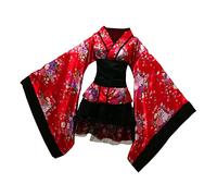 LOVIVER Kimono Court Floral Japonais Robe Blossom Peignoir Déguisement pour Soirée à Thème Doux et Confortable à Porter Ceinture Auto Détachable, Rouge, M